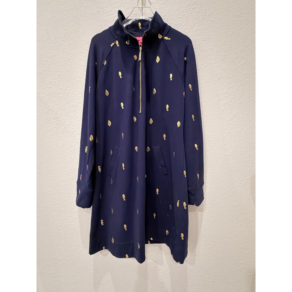 Lilly Pulitzer Skipper Ruffle Shift Dress L UPF 50+ Navy Nautical Coastal Cruise - Picture 4 of 9